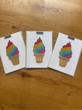 Papyrus & Judith Leiber Rainbow Swirl Ice Cream Birthday Cards - Set of 3 - NWT